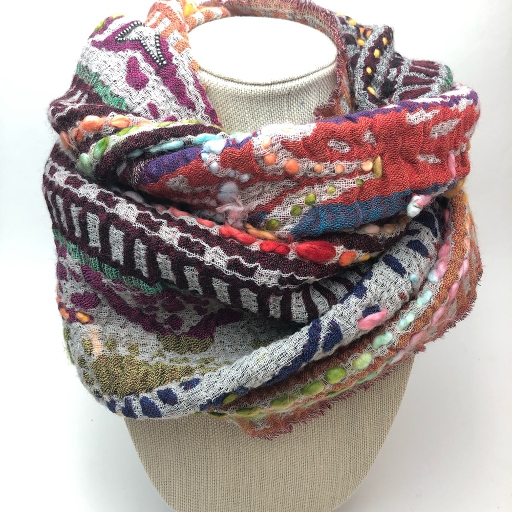 Anthropologie Caravan Embroidered Loop Scarf